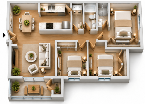 Floor plan for 3 beds, 2 baths, 1062 sqft